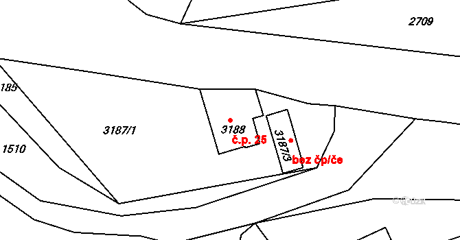 Pelechov 25, Železný Brod na parcele st. 3188 v KÚ Železný Brod, Katastrální mapa