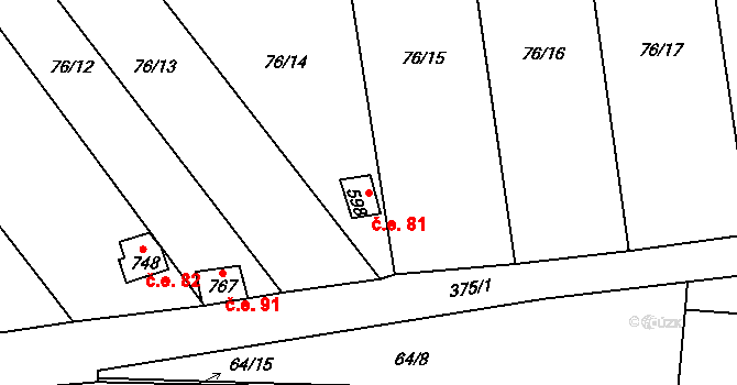 Černčice 81 na parcele st. 598 v KÚ Černčice u Loun, Katastrální mapa