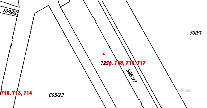 Pacov 716,717,718 na parcele st. 1231 v KÚ Pacov, Katastrální mapa