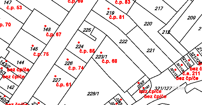 Prosetice 68, Teplice na parcele st. 223/1 v KÚ Prosetice, Katastrální mapa