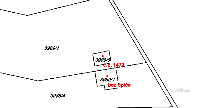 Teplice 1473 na parcele st. 3989/6 v KÚ Teplice, Katastrální mapa