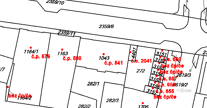 Cheb 541 na parcele st. 1043 v KÚ Cheb, Katastrální mapa
