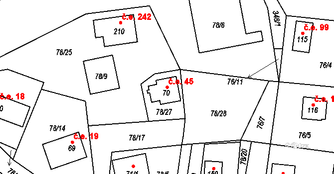 Malý Ratmírov 45, Blažejov na parcele st. 70 v KÚ Malý Ratmírov, Katastrální mapa