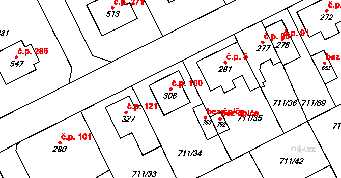 Daliměřice 100, Turnov na parcele st. 306 v KÚ Daliměřice, Katastrální mapa