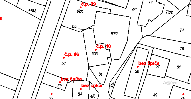 Jablůnka 10 na parcele st. 60/1 v KÚ Jablůnka, Katastrální mapa
