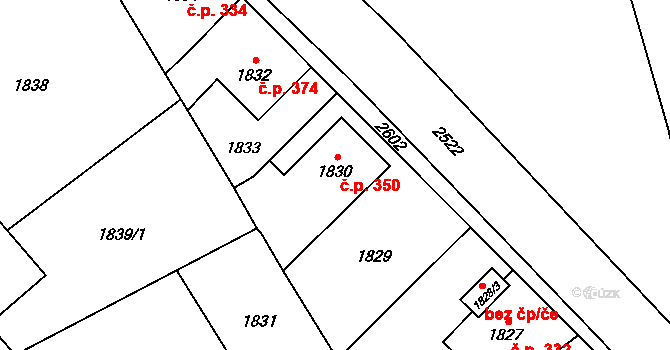 Radotín 350, Praha na parcele st. 1830 v KÚ Radotín, Katastrální mapa
