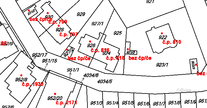 Modřany 815, Praha na parcele st. 924 v KÚ Modřany, Katastrální mapa