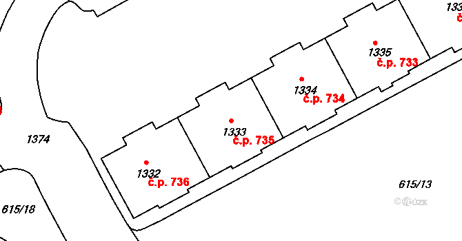 Prosek 735, Praha na parcele st. 1333 v KÚ Prosek, Katastrální mapa