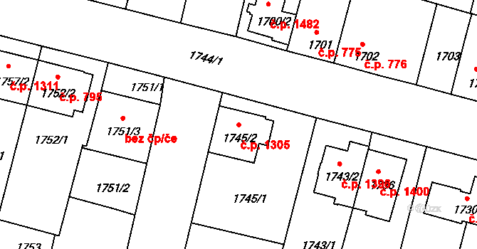 České Budějovice 6 1305, České Budějovice na parcele st. 1745/2 v KÚ České Budějovice 6, Katastrální mapa