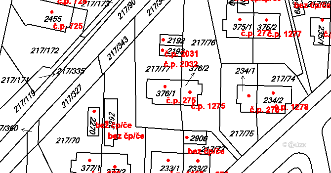 Sezimovo Ústí 275 na parcele st. 376/1 v KÚ Sezimovo Ústí, Katastrální mapa