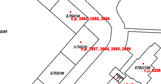Česká Lípa 2884,2885,2886,2887 na parcele st. 5750/35 v KÚ Česká Lípa, Katastrální mapa