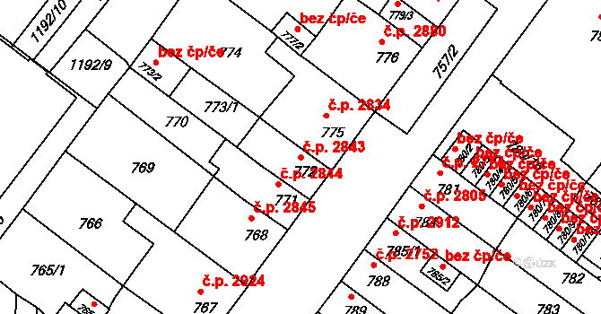 Chomutov 2843 na parcele st. 772 v KÚ Chomutov II, Katastrální mapa