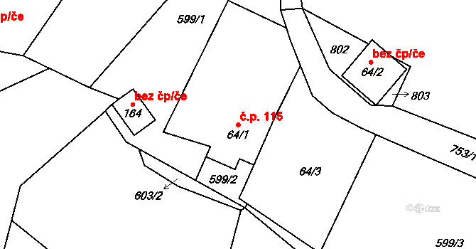 Dolní Vítkov 115, Chrastava na parcele st. 64/1 v KÚ Dolní Vítkov, Katastrální mapa