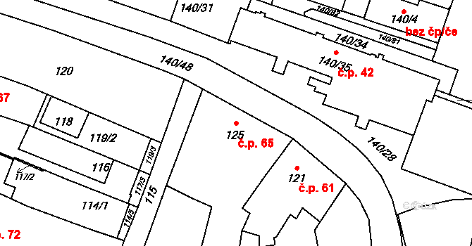 Fryštát 65, Karviná na parcele st. 125 v KÚ Karviná-město, Katastrální mapa