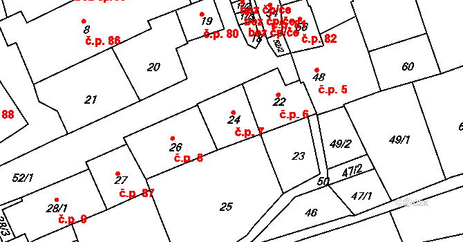 Úštěk-Vnitřní Město 7, Úštěk na parcele st. 24 v KÚ Úštěk, Katastrální mapa