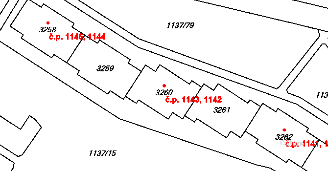 Bolevec 1142,1143, Plzeň na parcele st. 3260 v KÚ Bolevec, Katastrální mapa