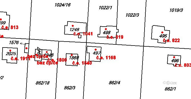 Litice 1168, Plzeň na parcele st. 497 v KÚ Valcha, Katastrální mapa