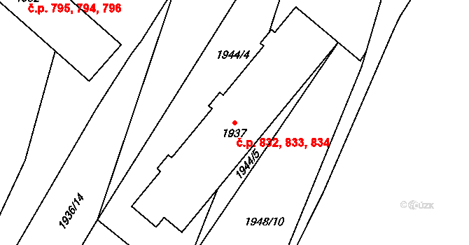 Pečky 832,833,834 na parcele st. 1937 v KÚ Pečky, Katastrální mapa