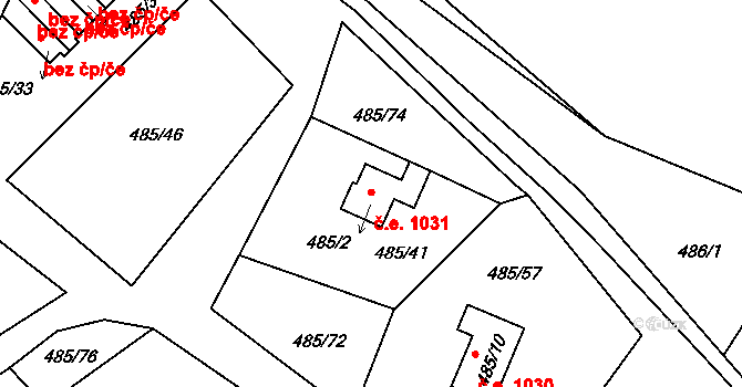 Kovářov 1031, Frymburk na parcele st. 485/2 v KÚ Frymburk, Katastrální mapa