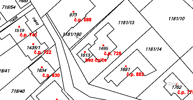 Bílovice nad Svitavou 726 na parcele st. 1495 v KÚ Bílovice nad Svitavou, Katastrální mapa