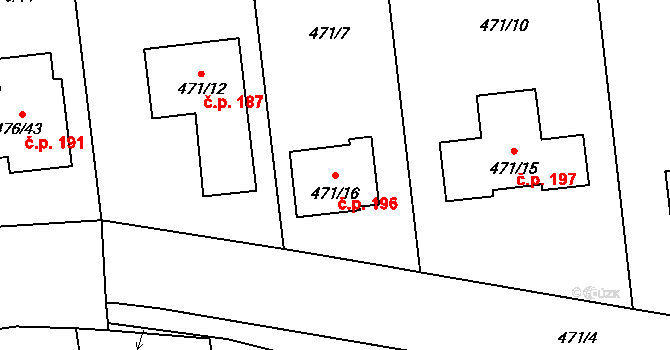 Želatovice 196 na parcele st. 471/16 v KÚ Želatovice, Katastrální mapa