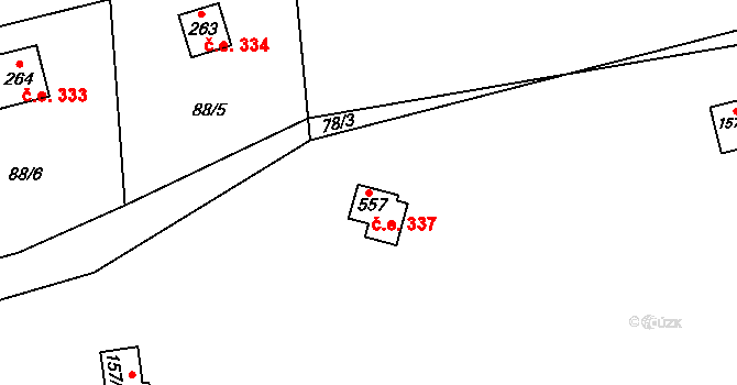 Chlomek 337, Petrov na parcele st. 557 v KÚ Petrov u Prahy, Katastrální mapa