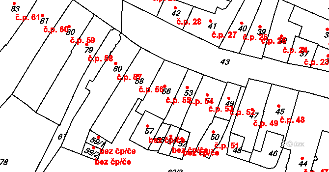 Jemnice 55 na parcele st. 56 v KÚ Jemnice, Katastrální mapa