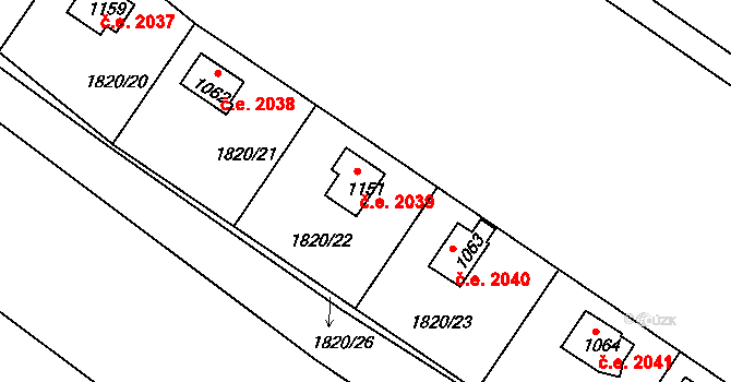 Horažďovice 2039 na parcele st. 1151 v KÚ Horažďovice, Katastrální mapa
