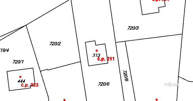 Sedlec 211, Sedlec-Prčice na parcele st. 313 v KÚ Sedlec u Votic, Katastrální mapa