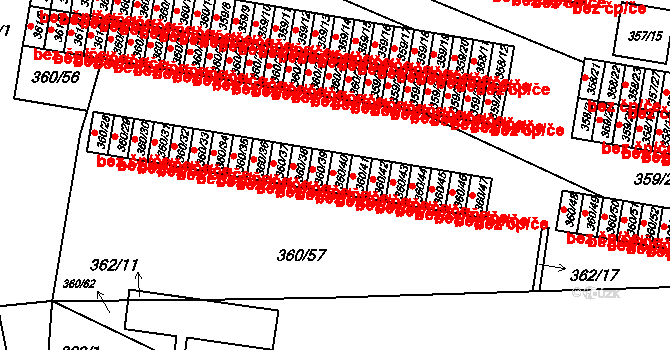 Rousínov 70 na parcele st. 360/40 v KÚ Rousínov u Vyškova, Katastrální mapa