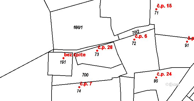 Obora u Cerhonic 28, Cerhonice na parcele st. 73 v KÚ Cerhonice, Katastrální mapa