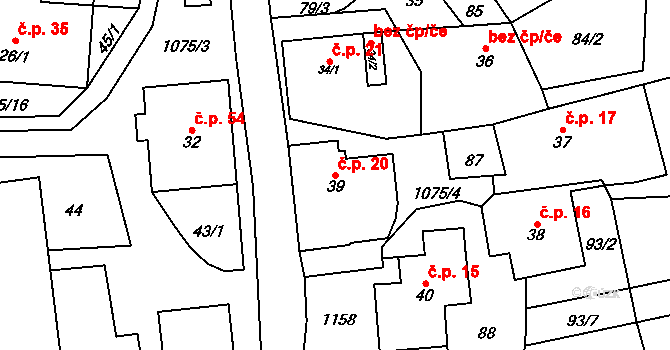 Borovnice 20 na parcele st. 39 v KÚ Borovnice u Jimramova, Katastrální mapa