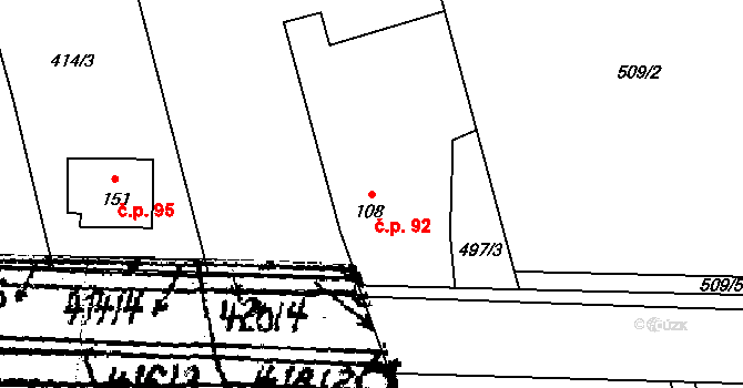 Ruda 92 na parcele st. 108 v KÚ Ruda u Velkého Meziříčí, Katastrální mapa