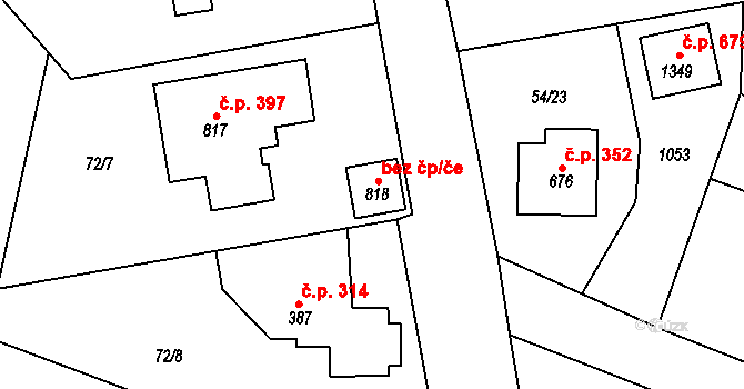 Velké Popovice 39919218 na parcele st. 818 v KÚ Velké Popovice, Katastrální mapa