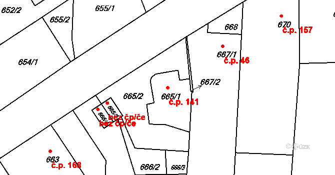 Lípa 141 na parcele st. 665/1 v KÚ Lípa nad Dřevnicí, Katastrální mapa