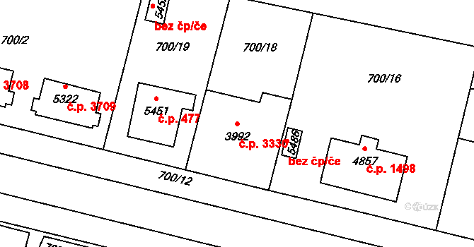 Zlín 3330 na parcele st. 3992 v KÚ Zlín, Katastrální mapa