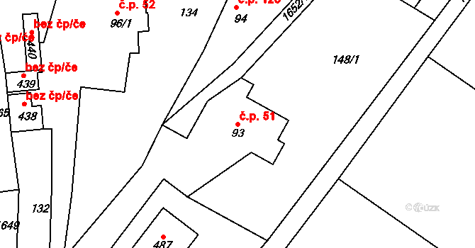 Hrabyně 51 na parcele st. 93 v KÚ Hrabyně, Katastrální mapa