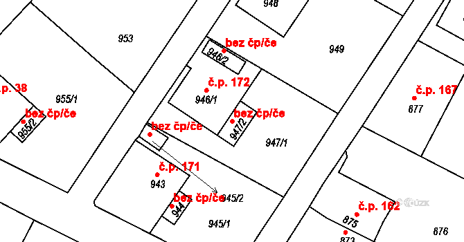 Zaječov 46989218 na parcele st. 947/2 v KÚ Zaječov, Katastrální mapa