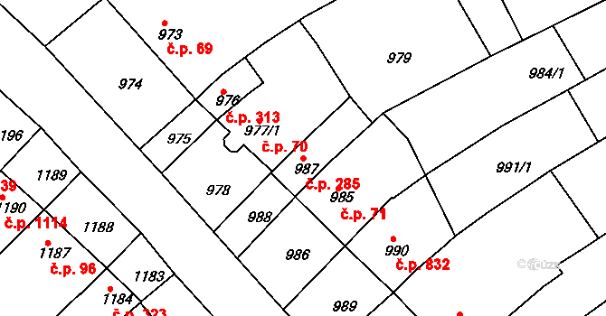 Nivnice 285 na parcele st. 987 v KÚ Nivnice, Katastrální mapa