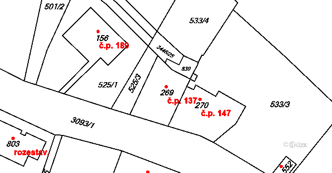 Rudoltice 137 na parcele st. 269 v KÚ Rudoltice u Lanškrouna, Katastrální mapa