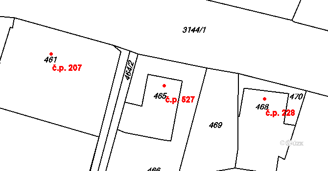 Horní Suchá 527 na parcele st. 465 v KÚ Horní Suchá, Katastrální mapa