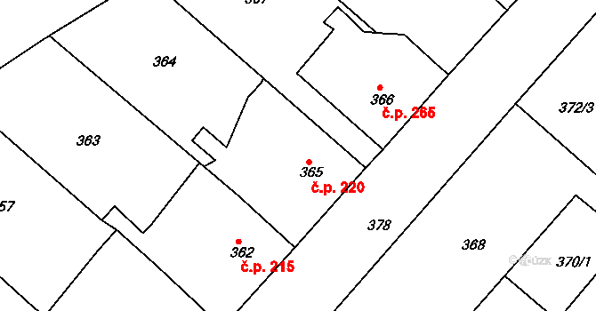 Chrást 220 na parcele st. 365 v KÚ Chrást u Plzně, Katastrální mapa