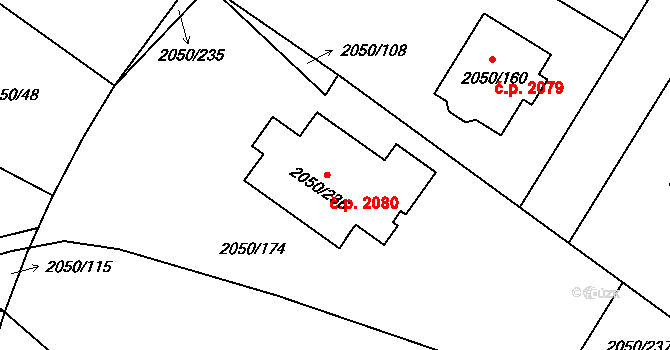 Pelhřimov 2080 na parcele st. 2050/236 v KÚ Pelhřimov, Katastrální mapa