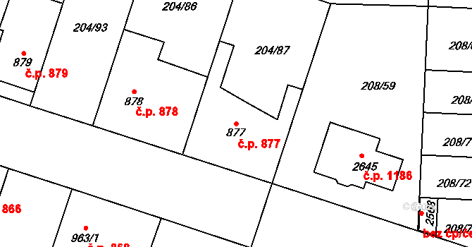 Přeštice 877 na parcele st. 877 v KÚ Přeštice, Katastrální mapa
