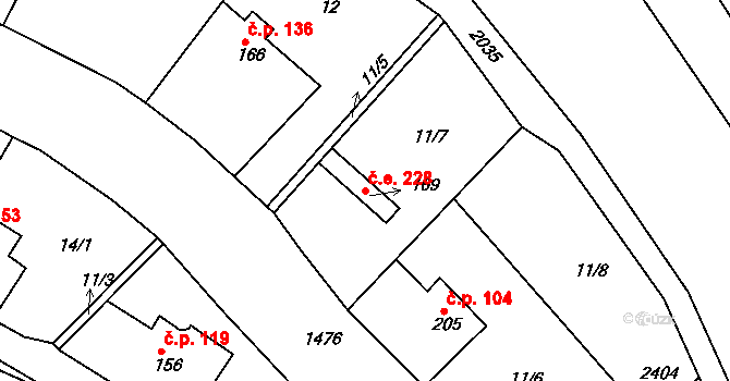 Suchý Důl 228 na parcele st. 169 v KÚ Suchý Důl, Katastrální mapa