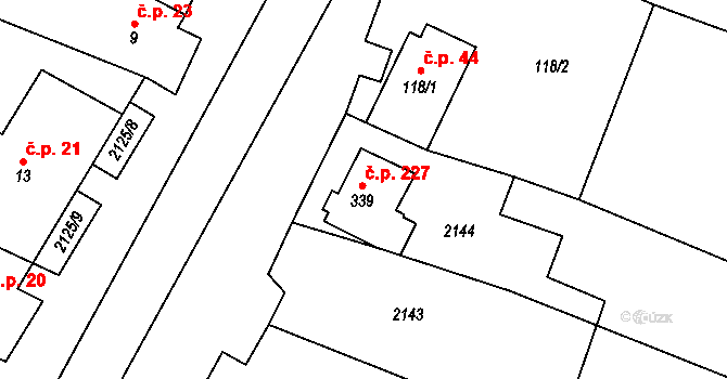 Tučapy 227 na parcele st. 339 v KÚ Tučapy u Vyškova, Katastrální mapa