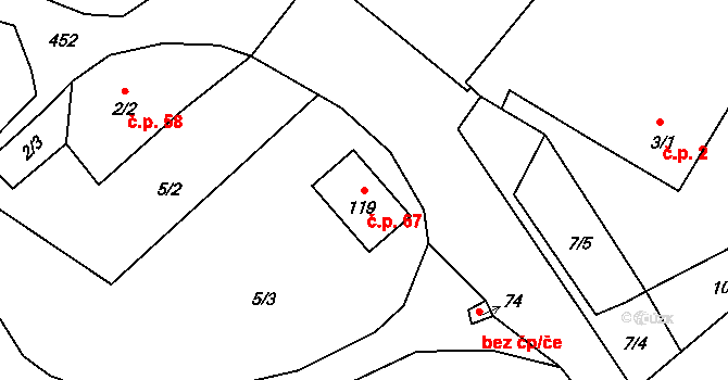 Častolovice 67, Česká Lípa na parcele st. 119 v KÚ Častolovice u České Lípy, Katastrální mapa