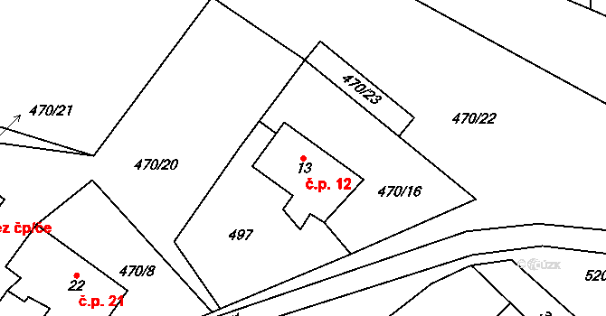 Spůle 12, Čkyně na parcele st. 13 v KÚ Spůle u Čkyně, Katastrální mapa
