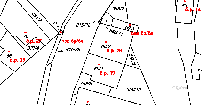 Sudslavice 26, Vimperk na parcele st. 60/2 v KÚ Výškovice u Vimperka, Katastrální mapa