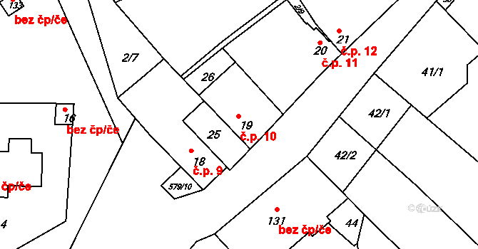 Orasice 10, Počedělice na parcele st. 19 v KÚ Orasice, Katastrální mapa